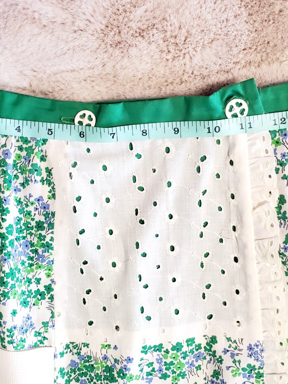 Vintage Reversible Cottagecore Wrap Skirt Green Floral Eyelet Prairie Midi Skirt - Picture 10 of 16